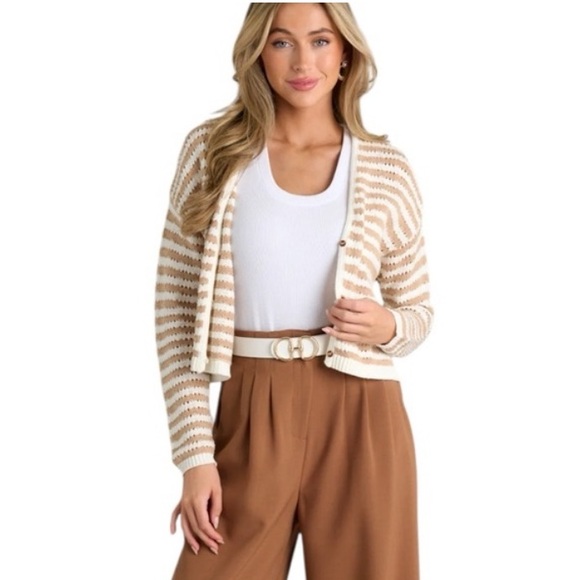Miou Muse Sweaters - 💜5/$50💜 Striped Cream and Brown Women's Cardigan